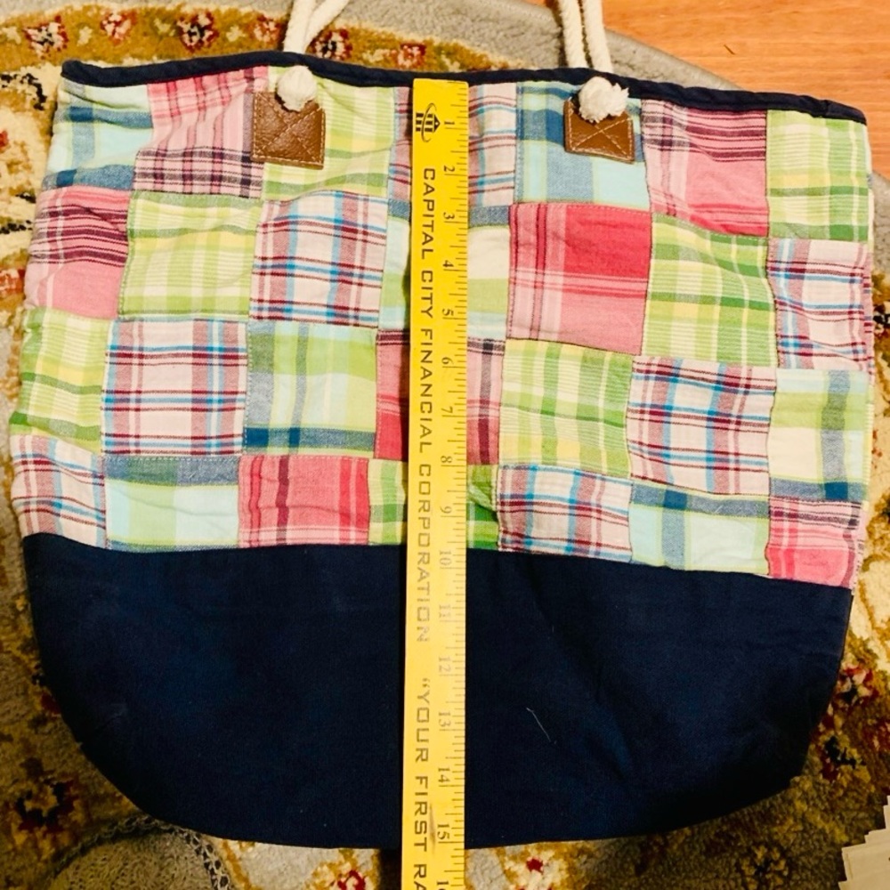 Handmade tote bag washable reusable patchwork plaid pink blue green canvas - Picture 9 of 9